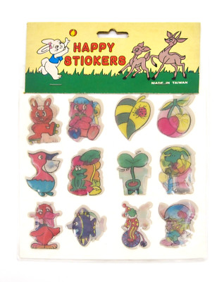 Vintage 1980 s  Cute Life  Colorful Happy Animals 12 Puffy Lenticular Stickers