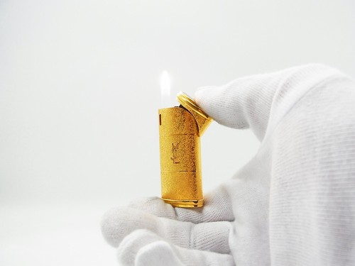 Working Yves Saint Laurent YSL Gold Gas Lighter With Box EX - Picture 2 of 11