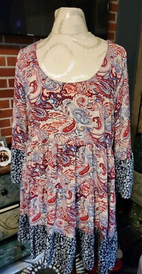 KORI AMERICA PLUS Paisley/Floral Empire Waist Bell Sleeves Tunic Top, Sz XL NWOT