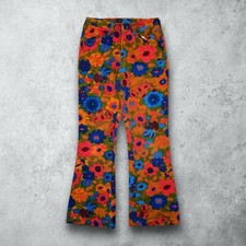 Vintage 60s Hippie Flower Power Jeans Flare Bell Bottom Pants Size 26x29 USA