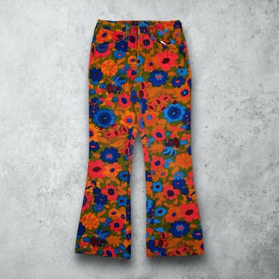 Vintage 60s Hippie Flower Power Jeans Flare Bell Bottom Pants Size