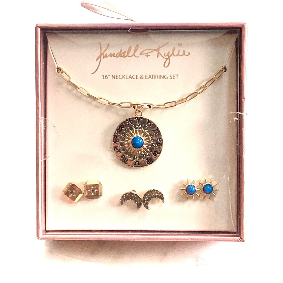 Kendall & Kylie Zodiac Necklace & Earrings Set Moon Sun & Stars