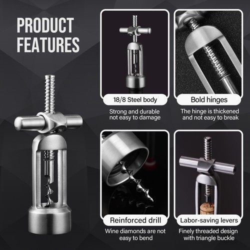 Drincarier screwpull-levers wine opener corkscrew self pulling corkscrew 18/8... - Picture 5 of 8