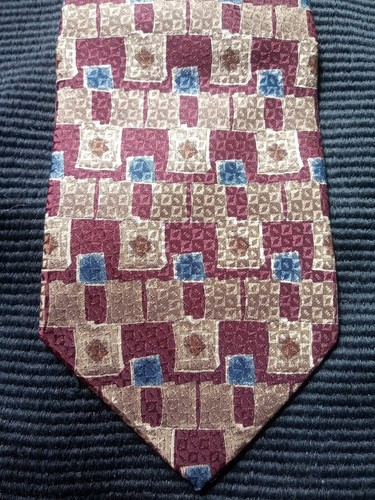 Cravatta collo uomo oggi marrone marrone blu geometrica MADE IN ITALY 100% seta classica - Foto 2 di 8