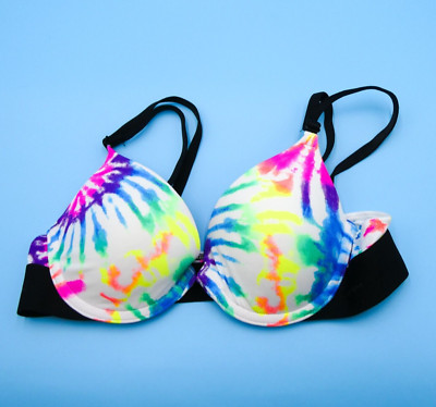 Victorias Secret Bra 32A Wear Everywhere Push Up Underwired White Tie Dye New