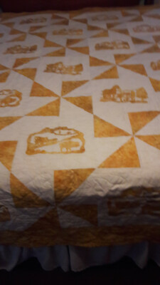 Handmade Queen Quilt Cowgirls, Gold and Cream Batiks