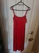 Red Lace overlay Slinky long strappy summer maxi dress formal evening Medium