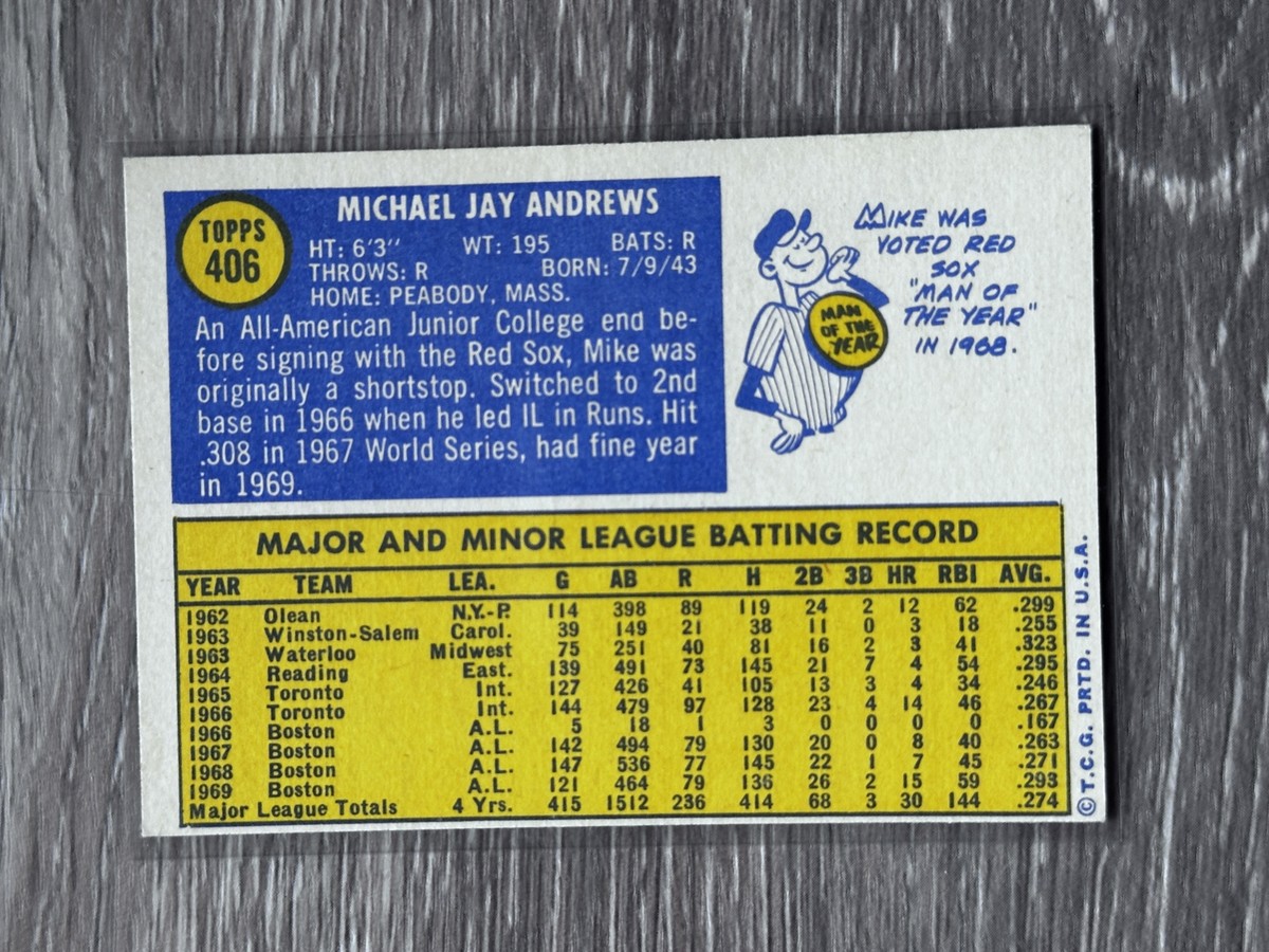 406 Mike Andrews Boston Red Sox 1970 Topps | eBay