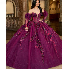 Purple Quinceanera Dresses Ball Gown Appliques Beaded Detachable Sleeve Sweet 16