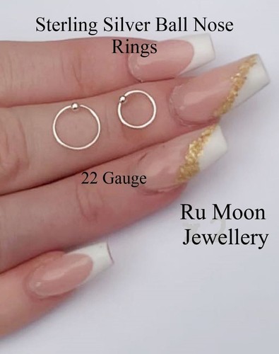 Nose Ring Sterling Silver 925 Small Thin Ball Seamless Stud Hoop 6mm & 8mm - Picture 2 of 7