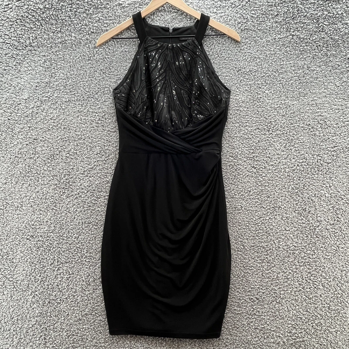 David Meister Dress Womens 2 Black Jersey Sequin Sleeveless