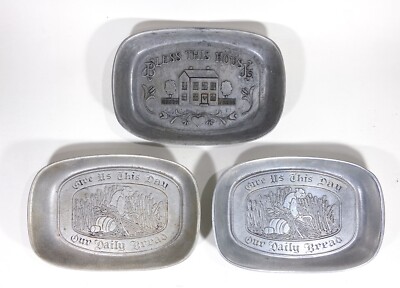 3 Wilton Armetale Pewter Dishes Lord s Prayer/Bless This House 9.25 x6.5 x1.25 