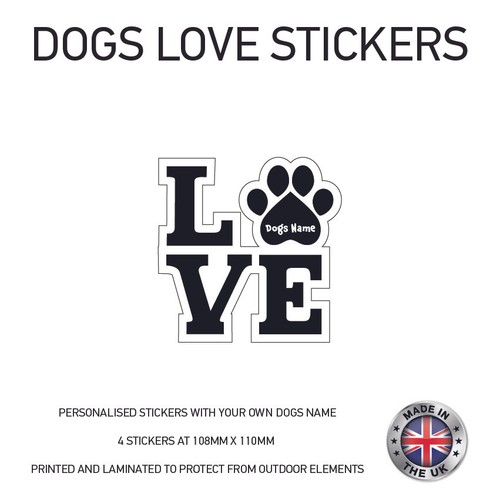 4 x Personalised Love Dog Name Stickers 108mm x 110mm DLS01 - Picture 2 of 9