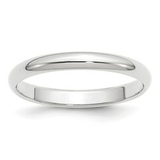 Real 14kt White Gold 3mm Half-Round Wedding Band Size 6