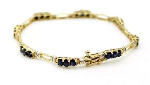 10Ct 14K Yellow Gold Plated Oval Cut Blue Sapphire Tennis Bracelet Lab Created