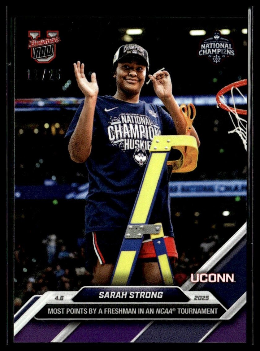 2024-25 Topps Bowman U Now 107 Sarah Strong UConn Huskies Champs Purple 12/25