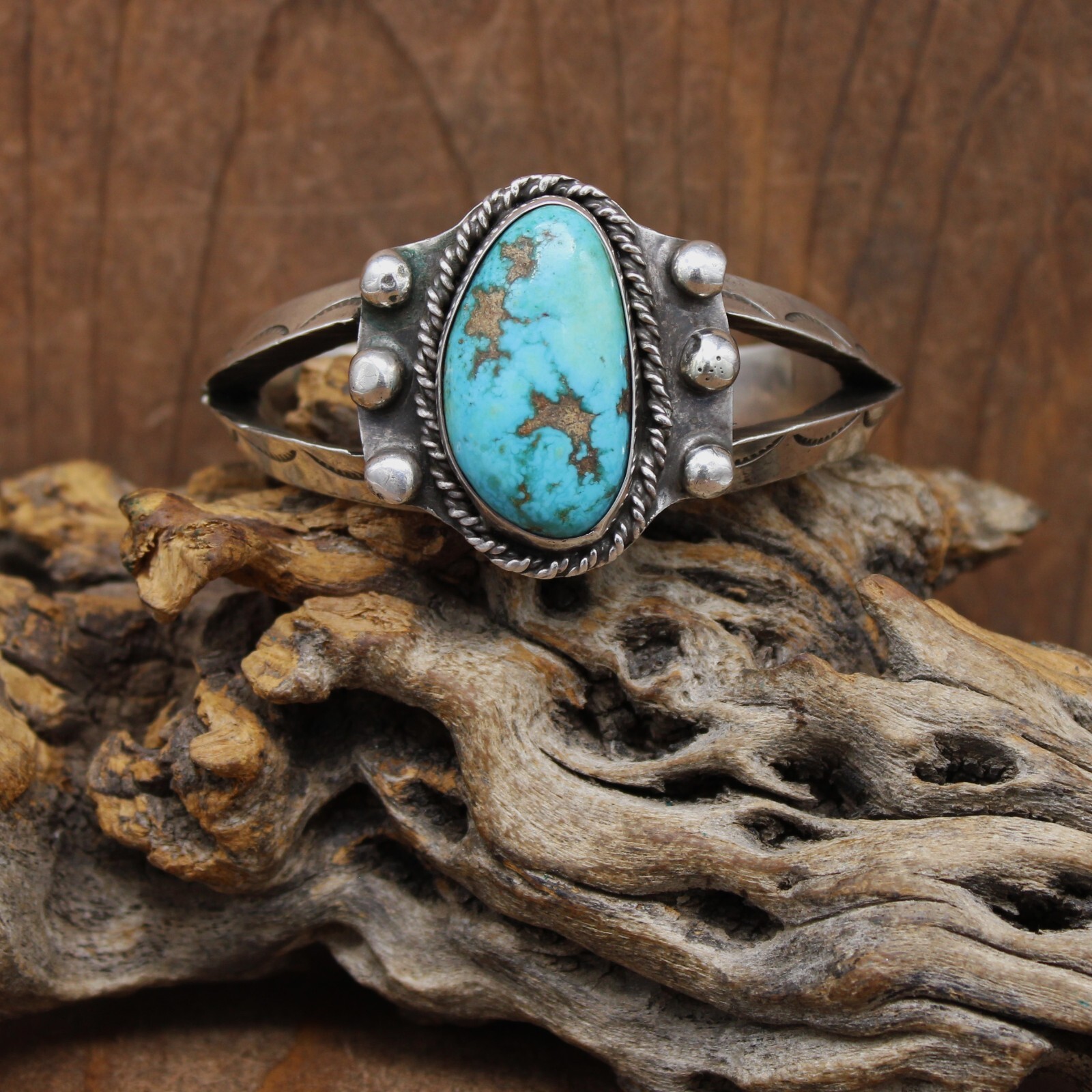 Sterling Silver and Turquoise Split Triangle Shan… - image 1