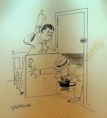 Henry S Syverson Original Art Husband Sneaking Home Wife Rolling Pin Dutch Doors