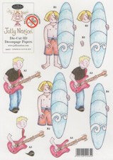 Jolly Nation A5 Die Cut Decoupage 3D Sheet Surfer & Guitar Boy - 44403