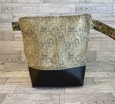 Project Bag Knitting Crochet Green People Print Craft Zippered Tote Medium size