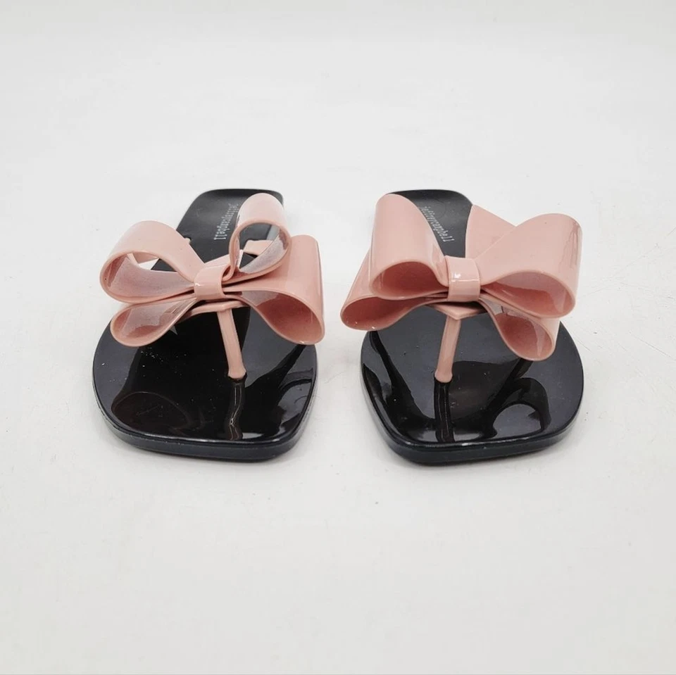 Sandalias Jeffrey Campbell Rosa Rubor Lazo EU40 US9 Negras Chanclas Planas Jaleas Foto 3 de 4