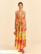 Farm Rio NWT Mixed Painted Birds Colorful Maxi Dress 100 % Cotton Size S