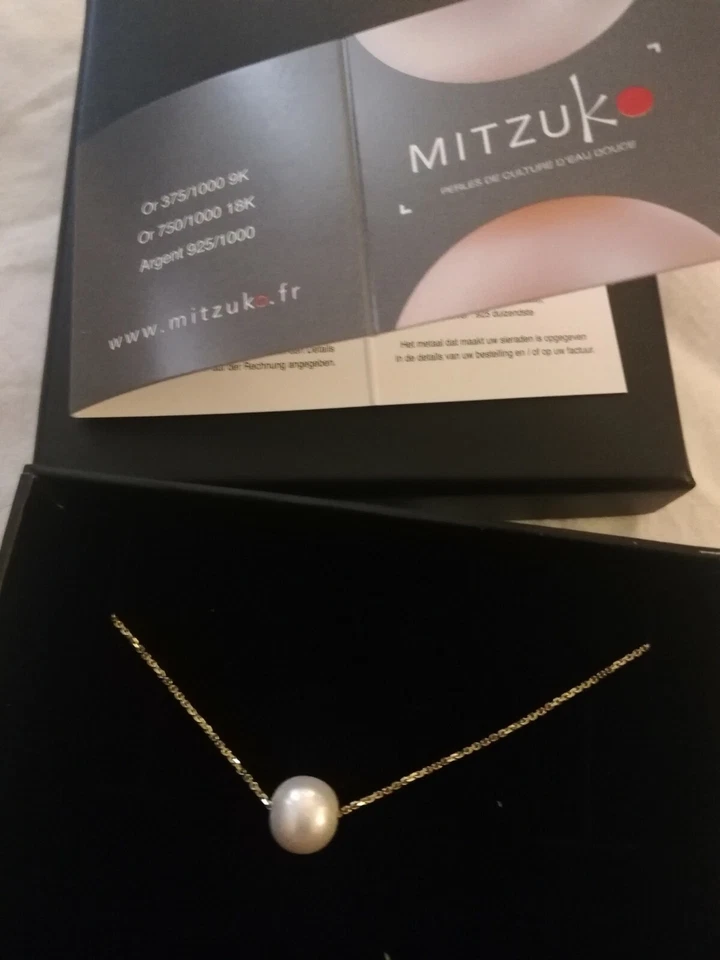 Perle culture eau douce pendentif Pendant chaine or jaune Chain neck lace NEW   - Photo 2/4