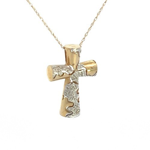 Natural Diamond .07tcw Designer cross 14k yellow gold pendant necklace 18" NEW - Picture 2 of 8
