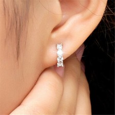 Image of Shiny 925 Sterling Silver 4 CZ Open Heart Hoop Circle Huggie Earrings Women Gift