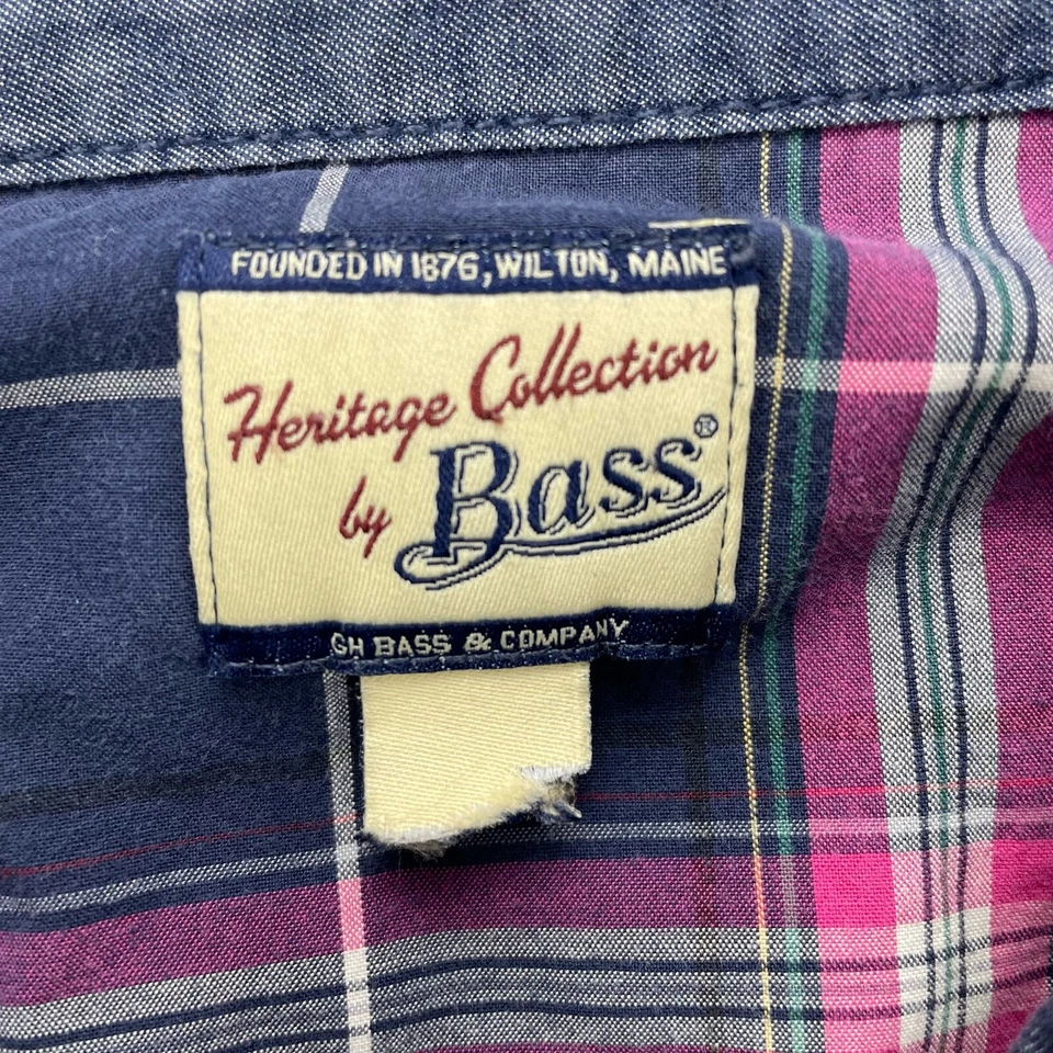 Camisa Heritage Shirtings X Bass XL azul a cuadros con botones manga larga bolsillo Foto 2 de 4