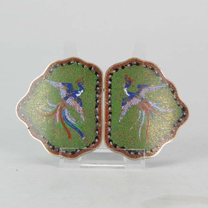 Lot 19/20th c Chinese Japanese Cloisonne Belt Buckle Bronze or Copper Ch...