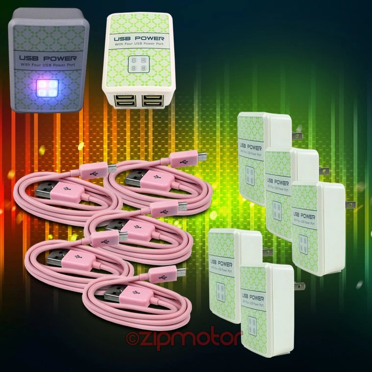 5X 4 USB ANSCHLÜSSE WANDADAPTER + 10 FUSS KABEL NETZTEIL LADEGERÄT DATEN PINK GALAXY NOTE NEXUS