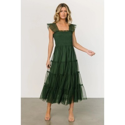 New Baltic Born Emma Tulle Midi Dress Medium Green Smocked Tiered Bridesmaid  | eBay