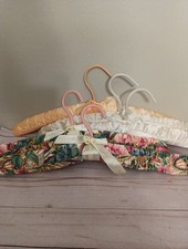 5 PCS 15" Floral VS Ivory Pink Satin Padded Hangers Lingerie Granny Core