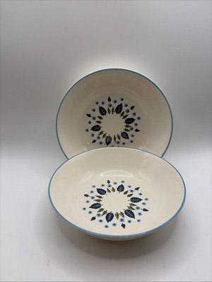 Marcrest Swiss Alpine Chalet Design 6 3/4'' Soup and Cereal Bowls (2) White Blue