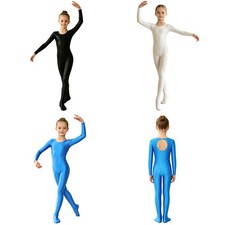 Girls Jumpsuit Glossy Leotard Full Bod Catsuit Breathable Bodysuit Keyhole Back