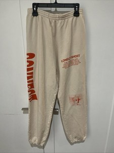 Lonely Ghost Jogger Sweatpants Tan With Orange Writing And Drawing Size XXL