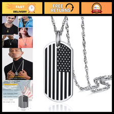 American Flag Necklace for Men, USA Eagle/Cross Pendant, Stainless Steel Dog Tag
