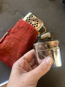 Jon-e Reusable Catalytic Hand Warmers 2-Pack Metal Silver/Red w/ Pouch Vintage