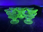 Green Depression Glass Uranium Glass Ice Cream Sundae Dishes - Set of Eight