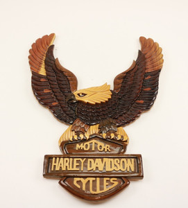 HARLEY DAVIDSON MOTORCYCLES Enspired Wood Style Eagle Design Wall Art  17” X 13”