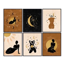Minimalist Home Decor - Goddess Celestial Wall Art Set - Abstract Aesthetic L...