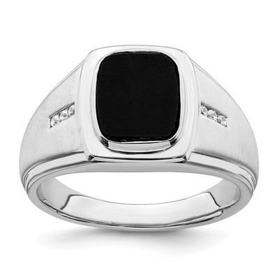 14k White Gold 3.56 Ct & Satin Onyx & Diamond Ring for Men Size 10