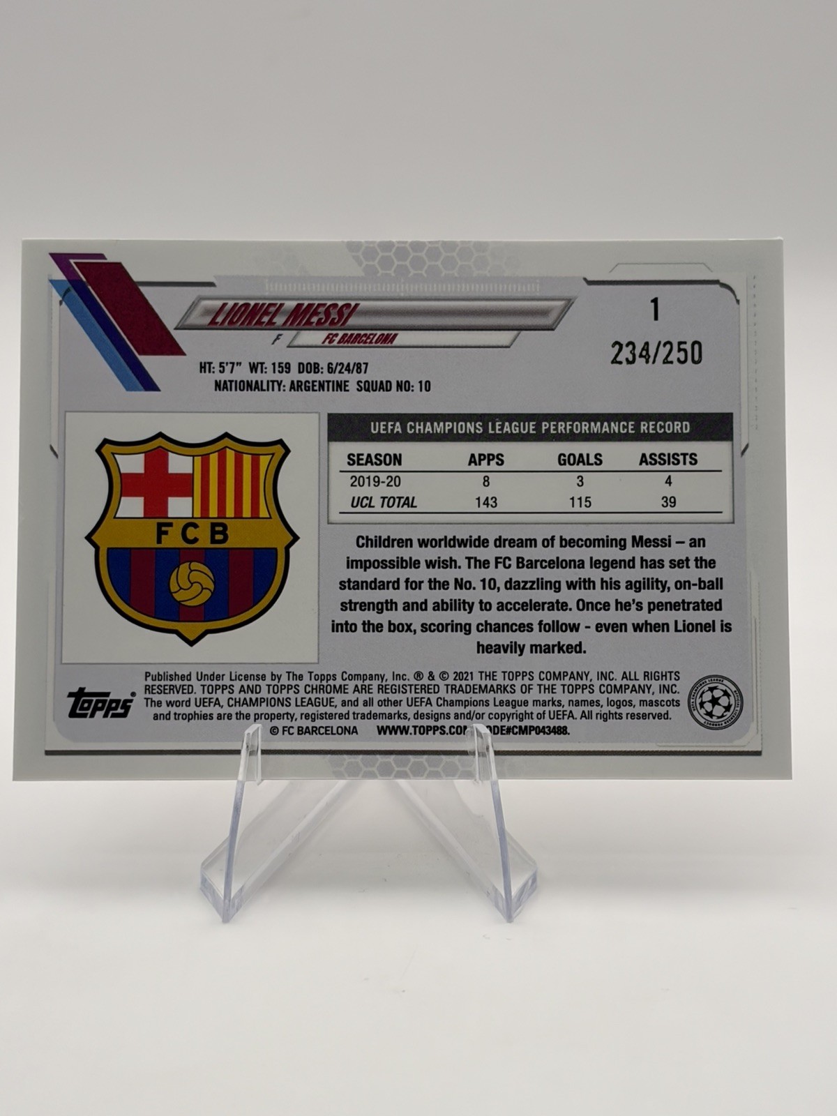 LIONEL MESSI 2020-21 TOPPS CHROME UEFA PURPLE  REFRACTOR #D /250 view 3