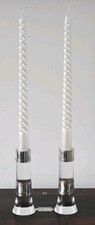 Art Deco Candlesticks Silver & Acrylic Pair  2 Wax Candles Inc 925 Vintage Gift 