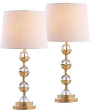 27.5" Clear/Brass Gold Crystal LED Table Lamp Set of 2 for Bedroom, Modern Stack