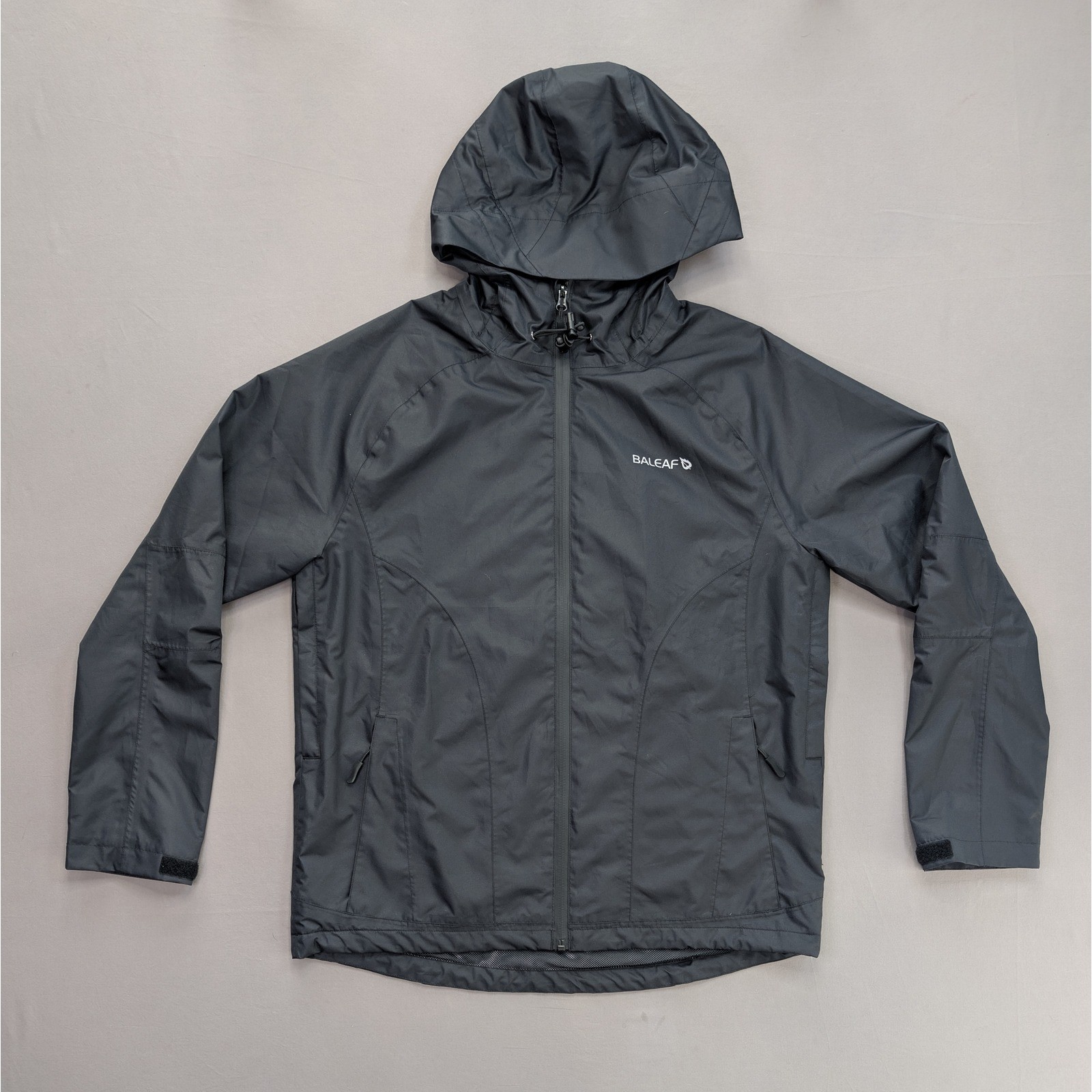 Baleaf Hooded Rain Jacket Gray Full Zip Lightweight Outdoor 