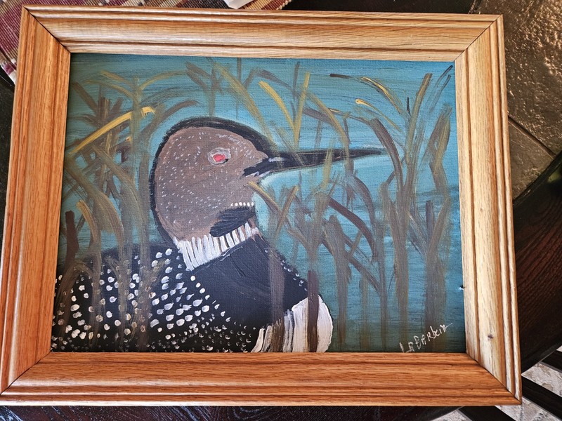 Acrylic Painted Loon on Bay Lake Signed Wall Art 18 X 14 3/4" Framed Wood