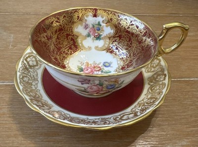 Vintage HAMMERSLEY & CO. (England)  Bone China Cup & Saucer Maroon/Gold *notes*