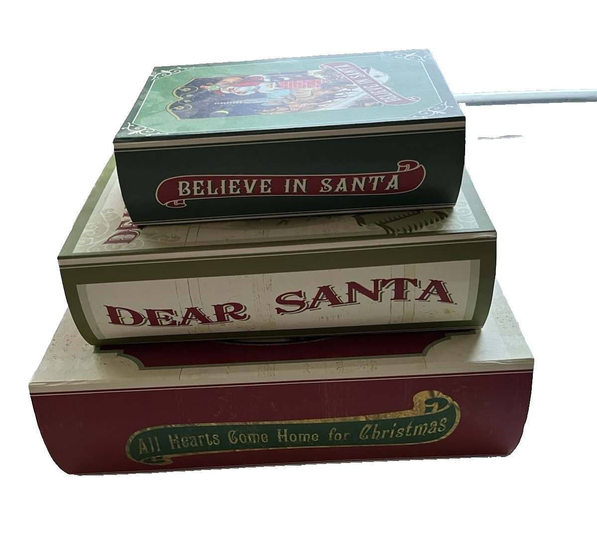 Set/3 VTG Look Decorative Nesting Christmas Book Shaped Boxes Storage, Display